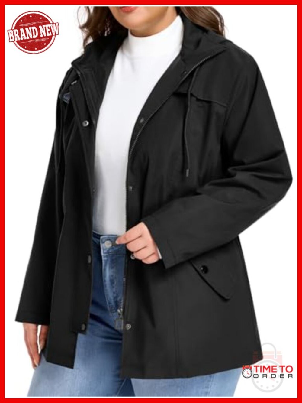 Plus Size Waterproof Rain Jacket with Hood Lightweight Windbreaker Outdoor
